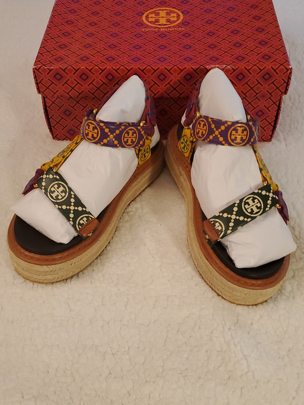 NWB Tory Burch T Monogram Rope Sport Sandal-SZ 8.5-Discontinued-in Bourbon/Coco